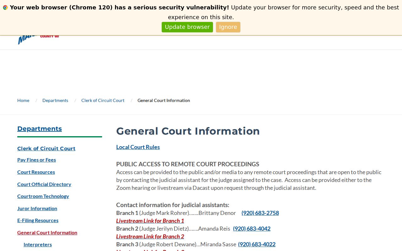 Manitowoc County court records remote proceedings and sealed record notice
