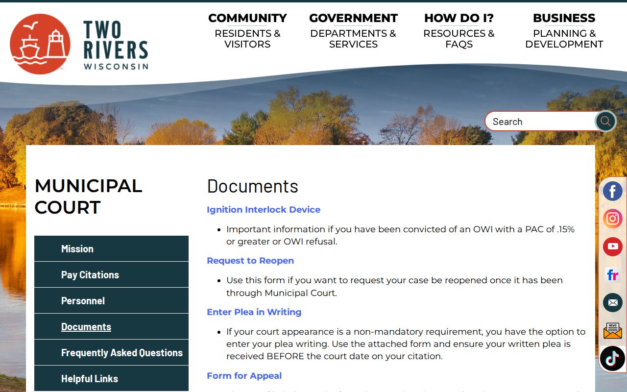Two Rivers municipal written plea reopening and appeal forms
