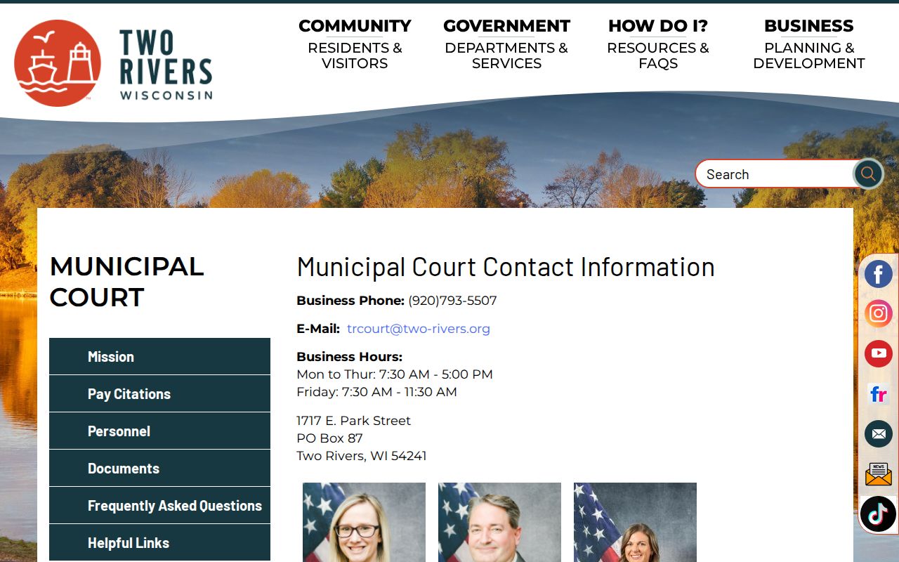 Two Rivers Mishicot Joint Municipal Court contact information