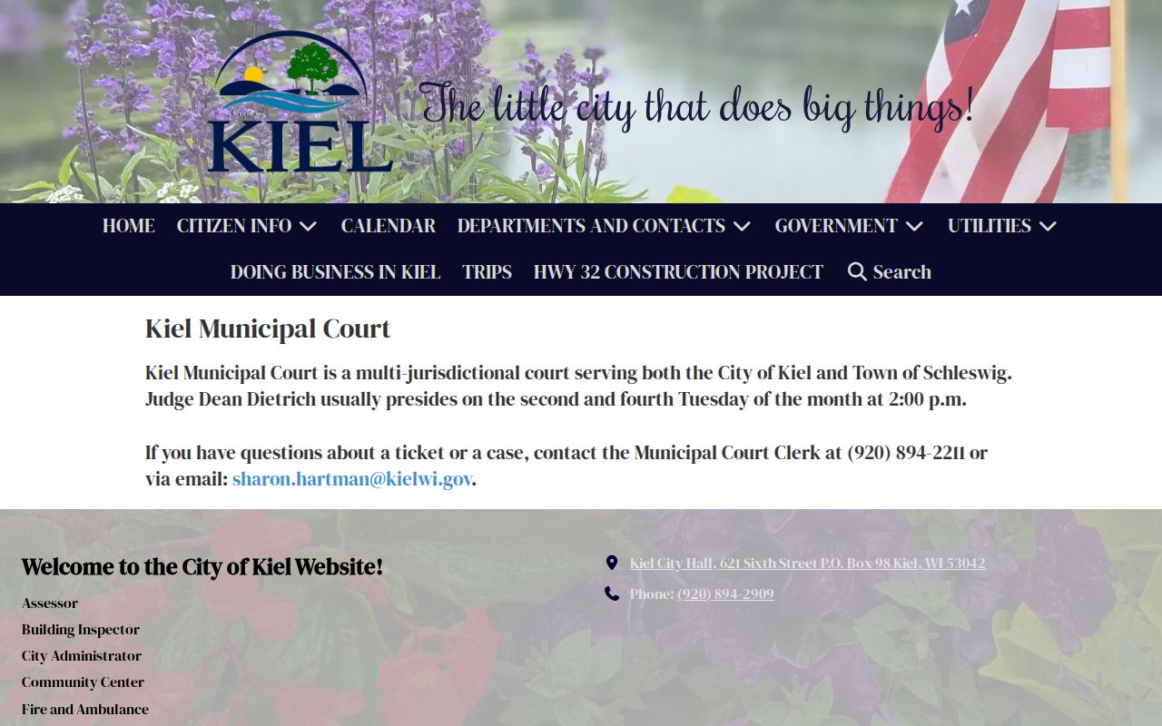 Official Kiel and Schleswig Joint Municipal Court schedule and clerk contact