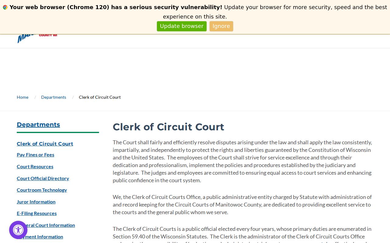 Manitowoc County Clerk of Circuit Court office information