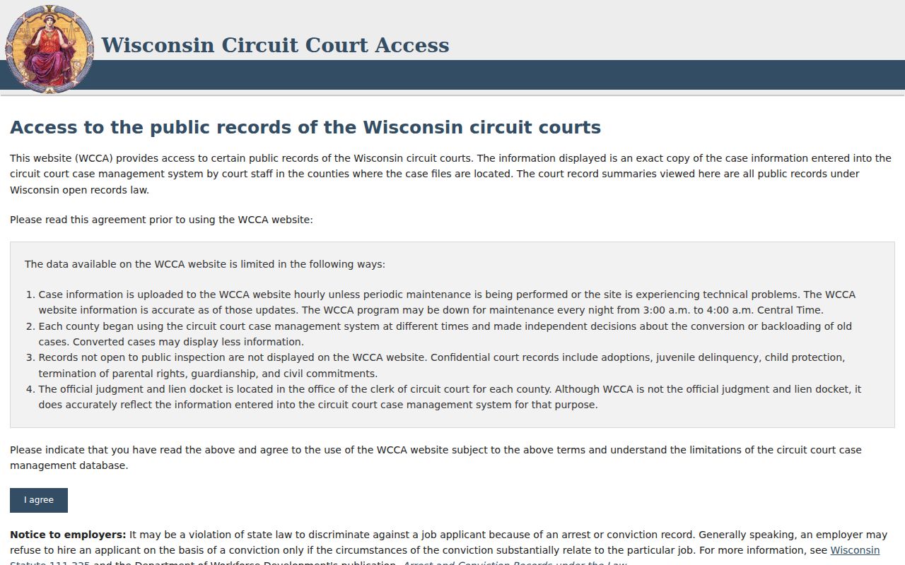 WCCA search interface for the Manitowoc County court docket